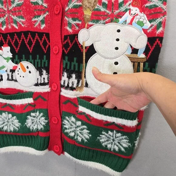 Blizzard Bay Red Green Snowman Ugly Christmas Vest S - Picture 4 of 9